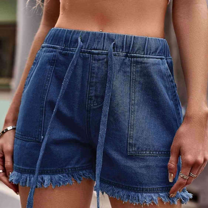 Chic Frayed Hem Drawstring Denim Shorts: Your Summer Essential