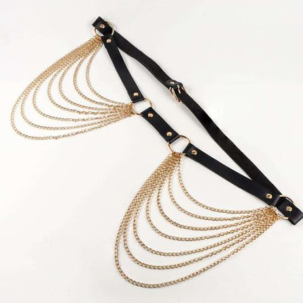 Sleek Chain-Embellished Faux Leather Waist Belt