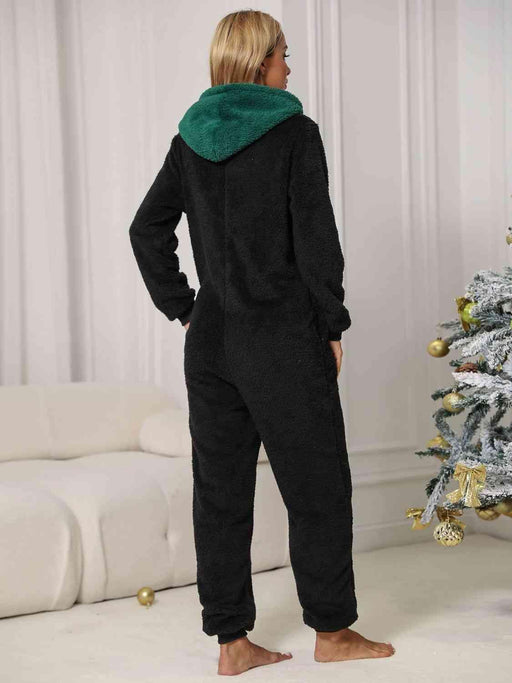 Cozy Hooded Jumpsuit with Pom-Pom Trim