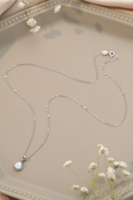 Opal Round Pendant Chain Necklace with Platinum Finish