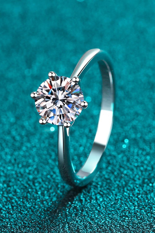 Sterling Silver Adjustable Moissanite Ring with 6-Prong Setting - Elegant and Versatile