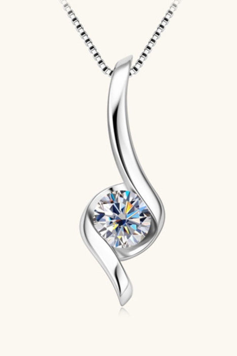 Certified Moissanite Necklace in Sterling Silver with 1 Carat Stone and Warranty Extension