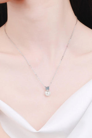 925 Sterling Silver Freshwater Pearl Moissanite Necklace-Trendsi-Silver/Pearl-One Size-Très Elite