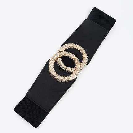 Elegant Circle Buckle Wide Stretch Belt in Premium PU with Unique Zinc Alloy Fastener