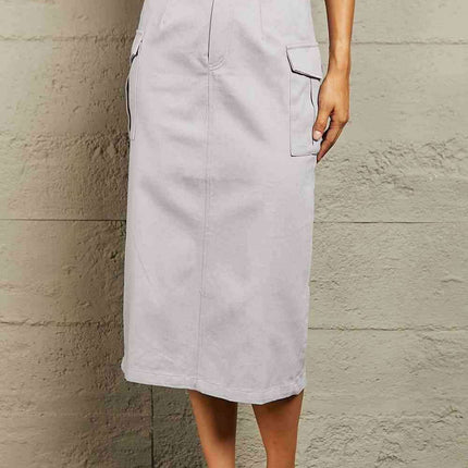 Edgy High-Waisted Buckled Cargo Skirt with Functional Flap Pockets