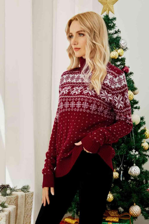 Christmas Snowflake Fair Isle Turtleneck Sweater for Women