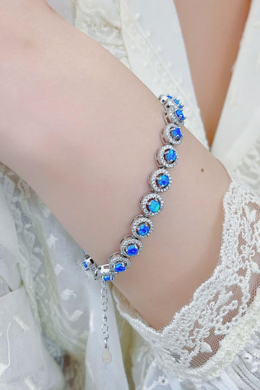 Opal Charm Sterling Silver Bracelet with Australian Gemstone - Elegant Gift Set