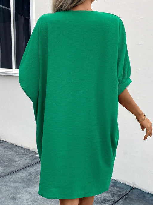 Solid V-Neck Mini Dress with Short Sleeves - Elegant Style
