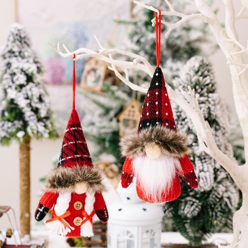 Festive Plaid Faceless Doll Ornament Set - Christmas Duo Pack