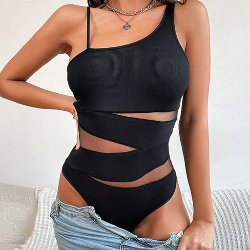 Sultry Asymmetrical Cutout Sleeveless Bodysuit