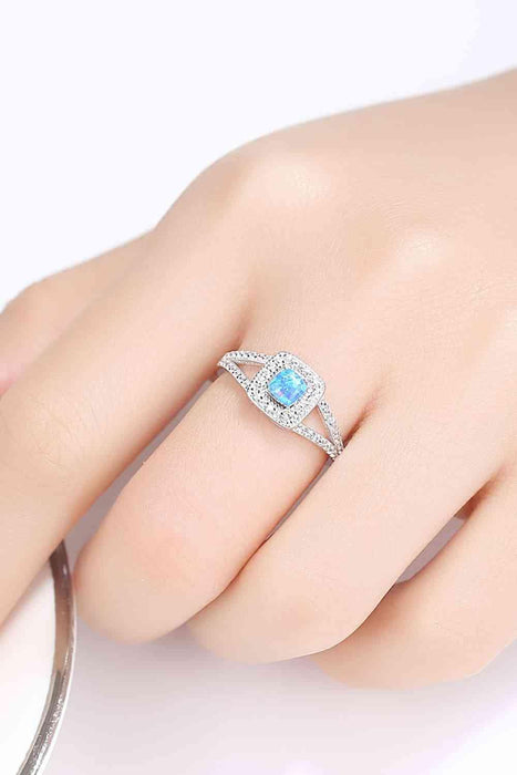 Opal Gemstone Sterling Silver Ring with Platinum-Plated Split Shank