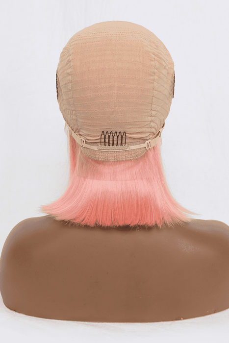 12 Rose Pink Human Hair Lace Front Wig with 150% Density