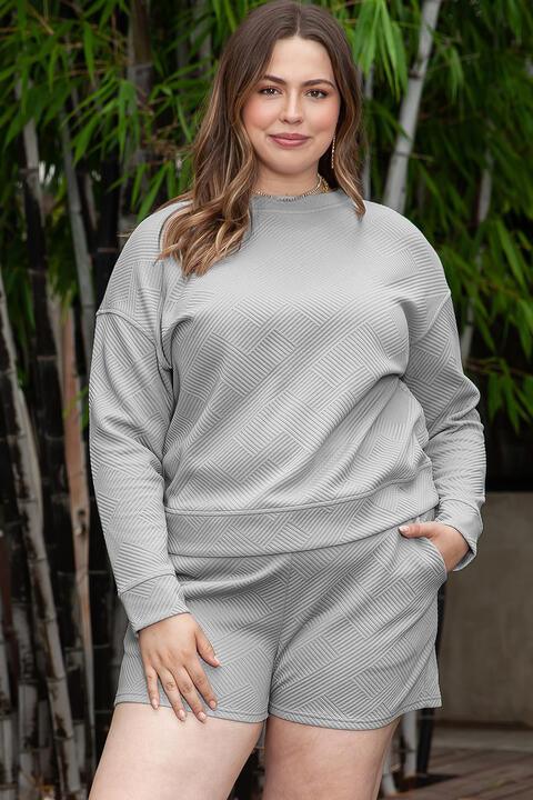Cozy Plus Size Lounge Set with Long Sleeve Top and Shorts