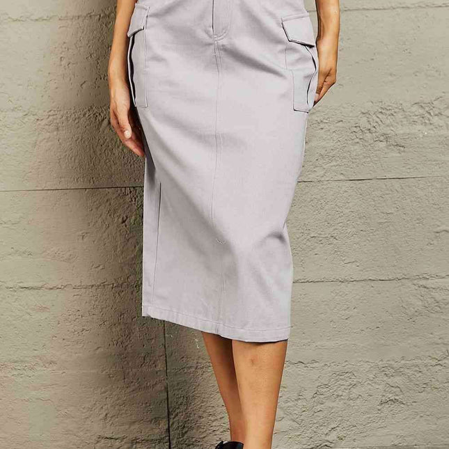 Edgy High-Waisted Buckled Cargo Skirt with Functional Flap Pockets