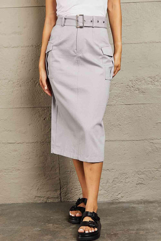 Buckled Chic Cargo Skirt with Flap Pockets
