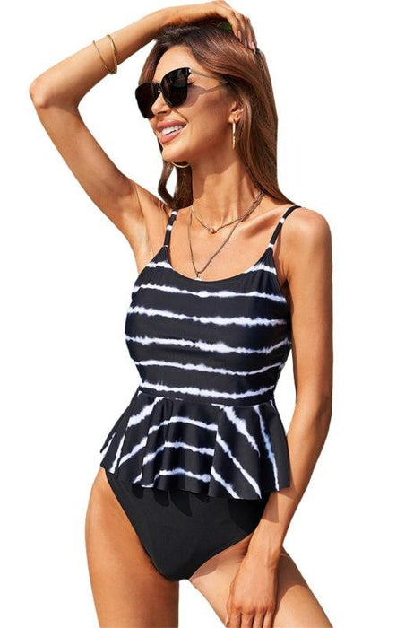 Striped Ruffle Split Swimsuit Set for Women - Jakoto Flair Collection