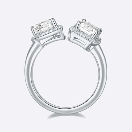 Sophisticated 1 Carat Moissanite & Zircon Accent Sterling Silver Open Ring - A Masterpiece of Artistry and Enduring Elegance