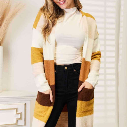 Vibrant Color-Block Cozy Oversized Cardigan with Dropped Shoulders