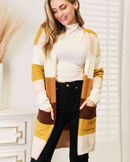 Vibrant Color-Block Cozy Oversized Cardigan with Dropped Shoulders