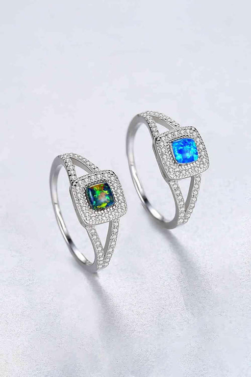 Opal Gemstone Platinum-Plated Sterling Silver Ring with Split Shank