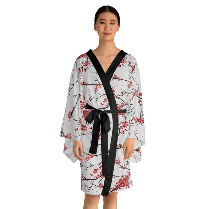 Stylish Japanese Floral Long Sleeve Kimono Robe