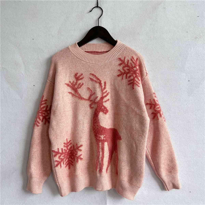 Cozy Holiday Reindeer Sweater with Snowflake Design