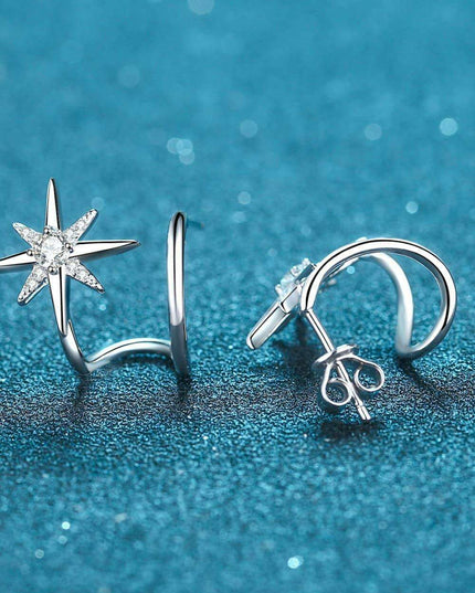 Elegant Moissanite Star Earrings with Durable Rhodium Finish & Warranty Assurance