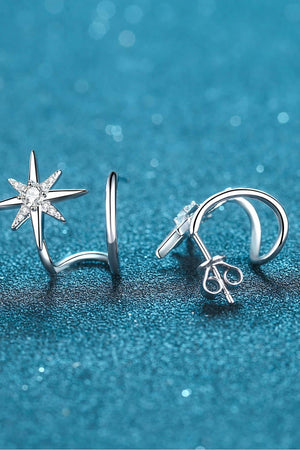 Moissanite Star Rhodium-Plated Earrings-Trendsi-Silver-One Size-Très Elite