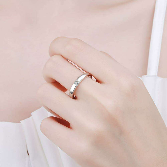 Elegant Moissanite and Sterling Silver Rhodium-Plated Ring Set with Stone Certification and Warranty