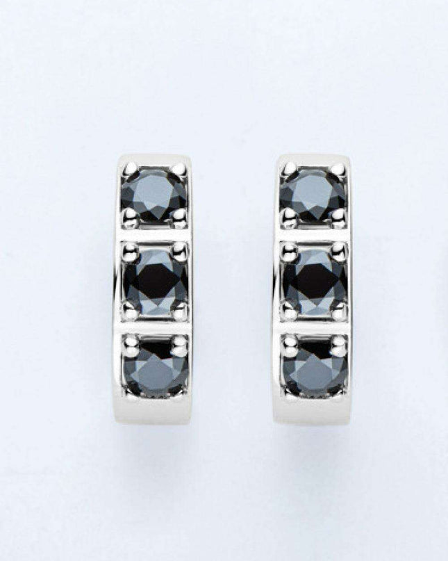 Radiant Charm: Sterling Silver Huggie Earrings with Lab-Grown Diamond Highlights