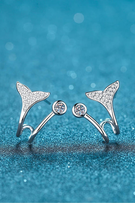 Ethereal Lab-Diamond Fishtail Earrings with Rhodium Finish in 925 Sterling Silver