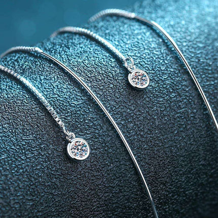 Elegant Sterling Silver Threader Earrings with Lab-Created Diamond Accent