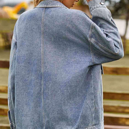 Trendy Oversized Denim Coat with Stylish Collar and Functional Pockets
