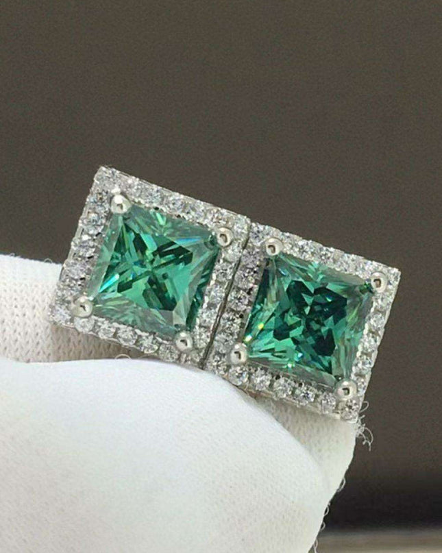 Radiant Geometric Charm: Lab-Created Diamond Stud Earrings Adorned with Dazzling Elements