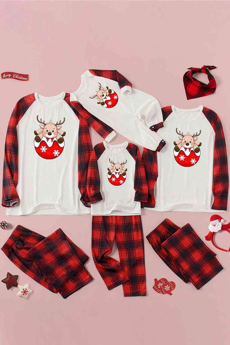 Festive Deer Patterned Top and Checkered Trousers Set