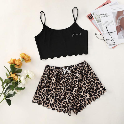 HONEY Printed Suspender Top with Leopard Print Shorts Set