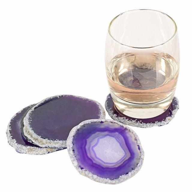Agate Stone Coaster Set - Natural Gemstone Drink Holder Tray by Gems Crafts