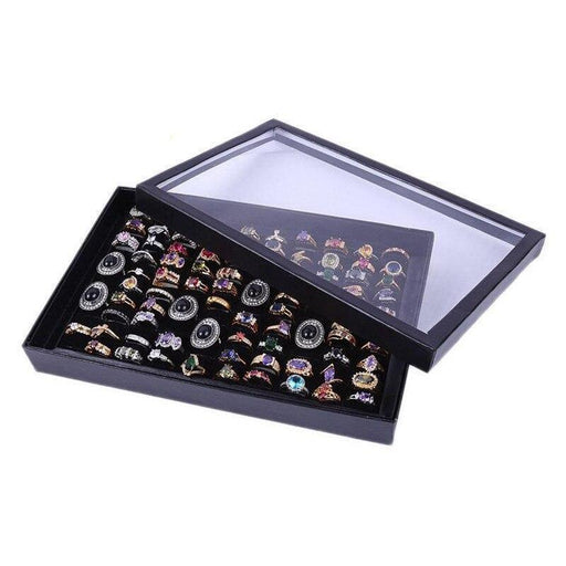 100-Slot Black Velvet Jewelry Storage Tray for Elegant Organization