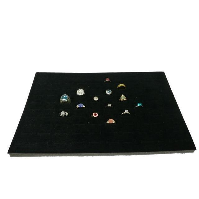 100-Slot Black Velvet Jewelry Storage Organizer Tray