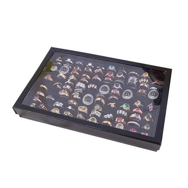 100-Slot Black Velvet Jewelry Storage Tray for Elegant Organization