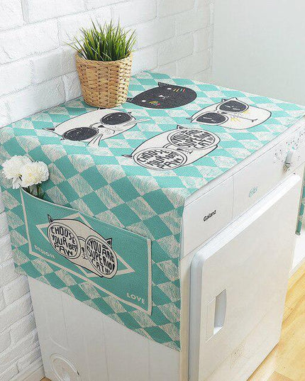 Whimsical Linen Washing Machine Protector with Charming Cartoon Design