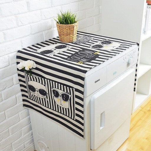 Whimsical Linen Washing Machine Protector with Charming Cartoon Design