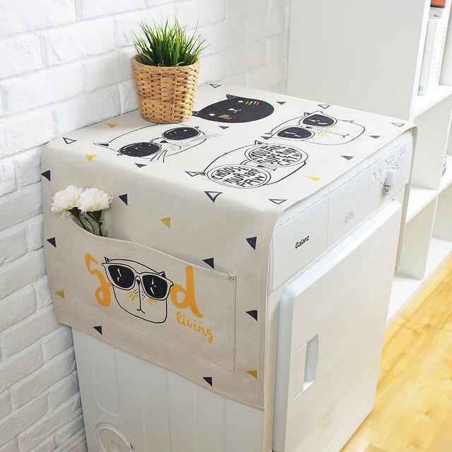 Whimsical Linen Washing Machine Protector with Charming Cartoon Design