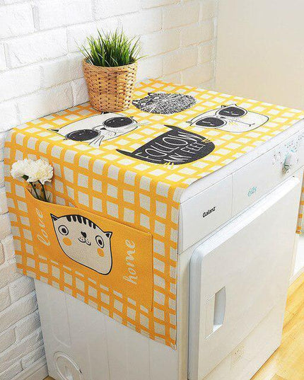Whimsical Linen Washing Machine Protector with Charming Cartoon Design