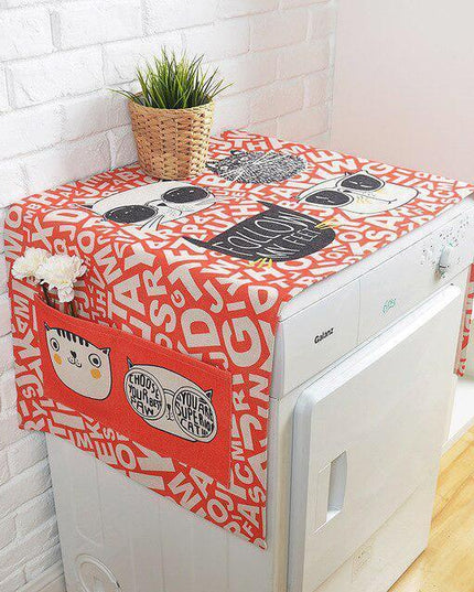 Whimsical Linen Washing Machine Protector with Charming Cartoon Design