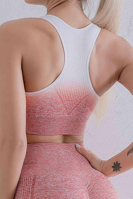 Gradient Yoga Activewear Set with Round Neck Sports Bra and Leggings - Athletic Two-Piece Set