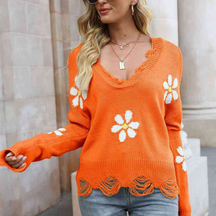 Cozy Blossom Distressed Knit Sweater
