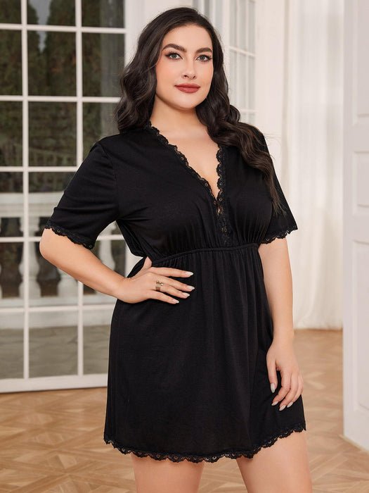 Luxe Plus Size Night Gown with Delicate Lace Trimming
