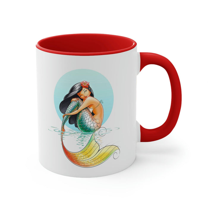 Maison d'Elite Mermaid Accent Coffee Mug, 11oz-Kitchen & Dining›Tabletop›Glassware & Drinkware›Cups, Mugs & Saucers›Coffee & Latte Mugs-Maison d'Elite-Red-11oz-Très Elite