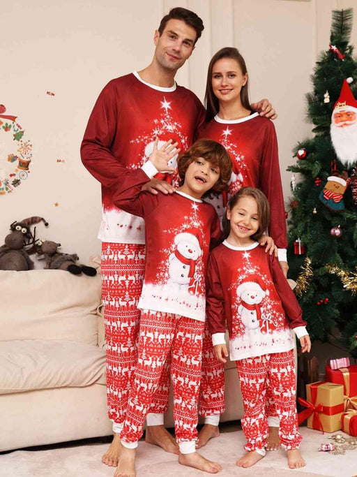 Festive Snowman Print Lounge Set with Matching Top and Pants